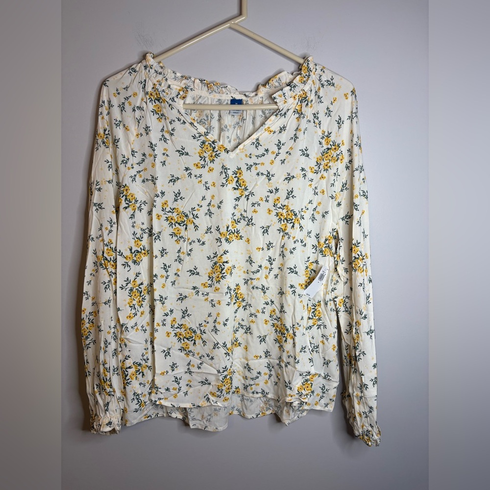 Women’s Old Navy Floral-Print Split-Neck Poet Blouse size M NWT